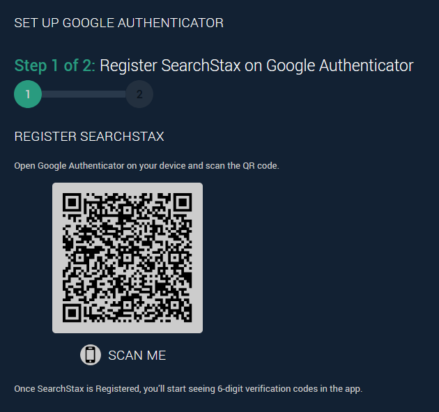 Site Search helps you set up two-factor authentication with the Google Authenticator service.
